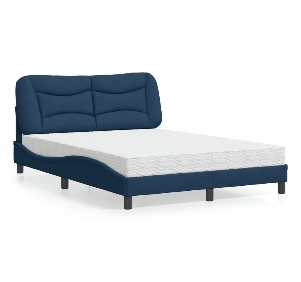 furnicato Bettgestell Bett mit Matratze "Hvar" Blau 140x190 cm Stoff von furnicato