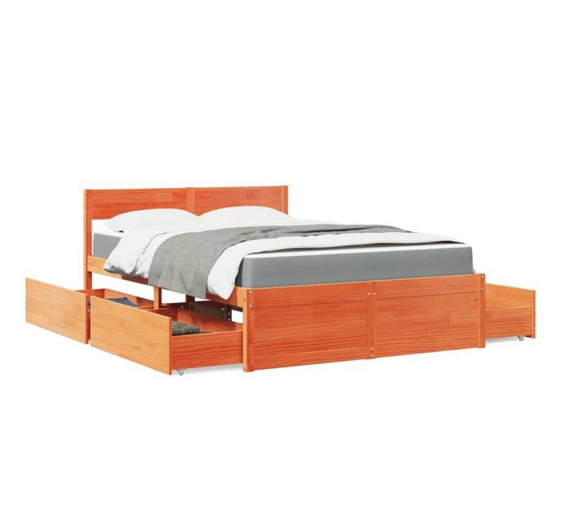 furnicato Bettgestell Bett mit Schubladen und Matratze Wachsbraun 120x200 Massivholz von furnicato