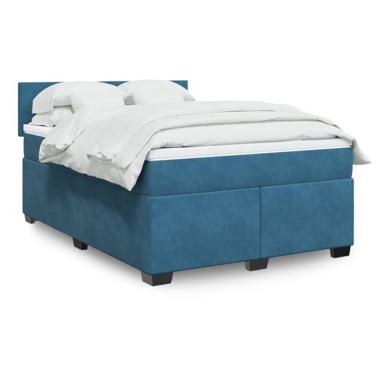 furnicato Bettgestell Boxspringbett mit Matratze Dunkelblau 140x190 cm Samt von furnicato
