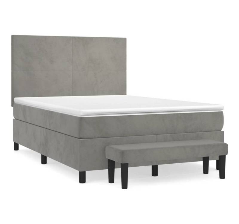furnicato Bettgestell Boxspringbett mit Matratze Hellgrau 140x190 cm Samt von furnicato