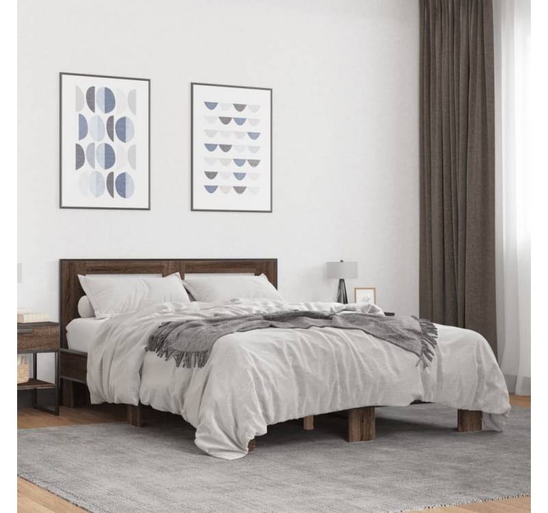 furnicato Bettgestell Braun Eichen-Optik 120x200 cm Holzwerkstoff Metall von furnicato
