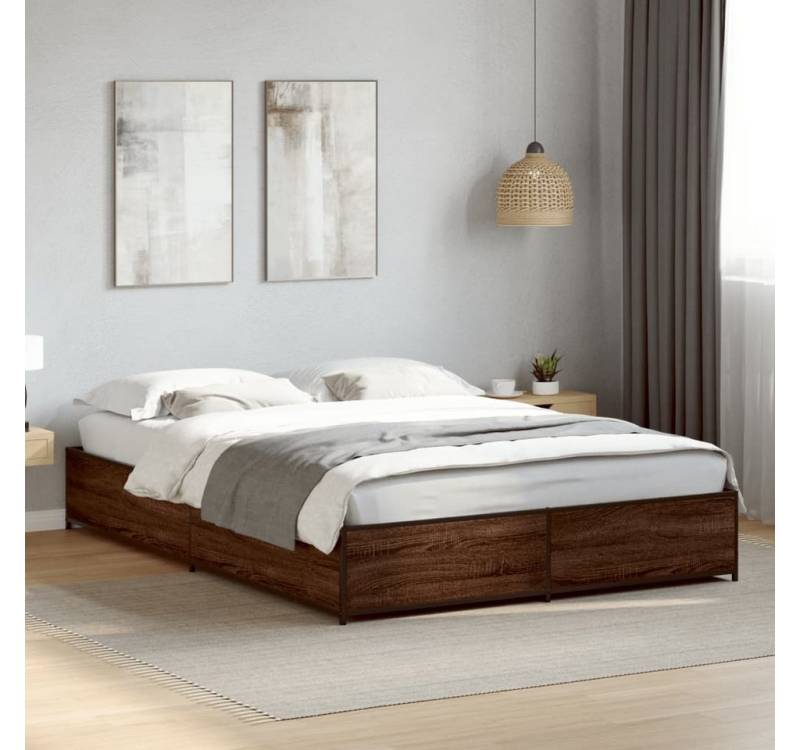 furnicato Bettgestell Braun Eichen-Optik 135x190 cm Holzwerkstoff Metall furnicato Bettgestell Braun Eichen-Optik 135x190 cm Holzwerkstoff Metall von furnicato