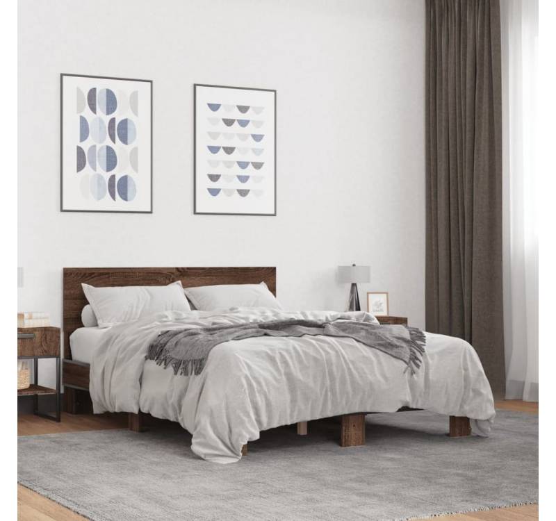 furnicato Bettgestell Braun Eichen-Optik 140x190 cm Holzwerkstoff Metall furnicato Bettgestell Braun Eichen-Optik 140x190 cm Holzwerkstoff Metall von furnicato