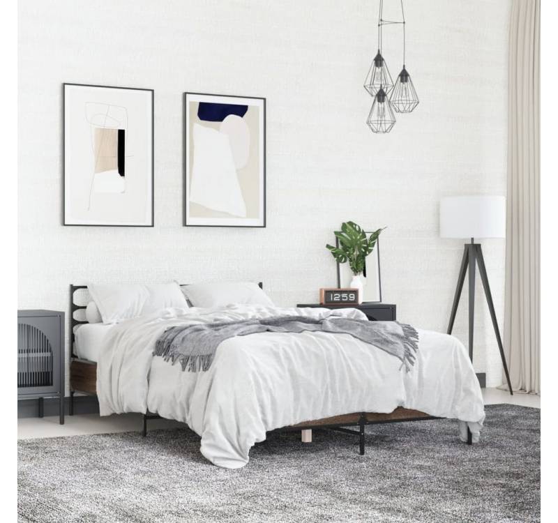 furnicato Bettgestell Braun Eichen-Optik 140x200 cm Holzwerkstoff Metall furnicato Bettgestell Braun Eichen-Optik 140x200 cm Holzwerkstoff Metall von furnicato