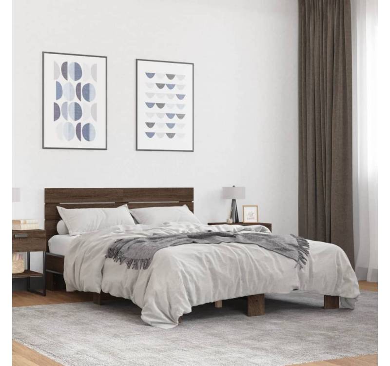 furnicato Bettgestell Braun Eichen-Optik 140x200 cm Holzwerkstoff Metall furnicato Bettgestell Braun Eichen-Optik 140x200 cm Holzwerkstoff Metall von furnicato