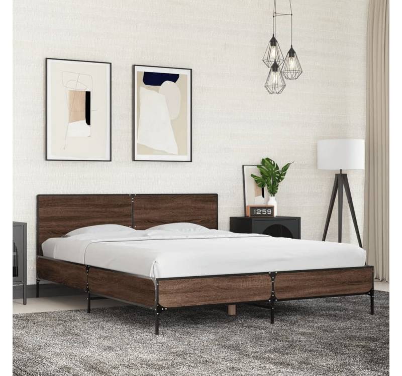 furnicato Bettgestell Braun Eichen-Optik 150x200 cm Holzwerkstoff Metall furnicato Bettgestell Braun Eichen-Optik 150x200 cm Holzwerkstoff Metall von furnicato