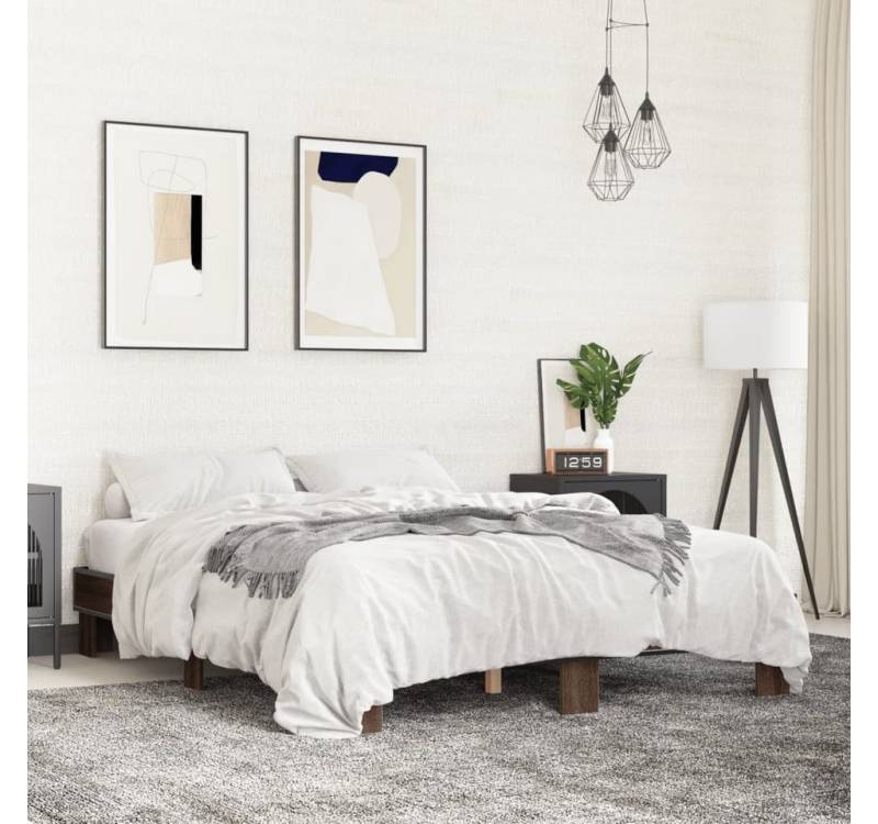 furnicato Bettgestell Braun Eichen-Optik 150x200 cm Holzwerkstoff Metall furnicato Bettgestell Braun Eichen-Optik 150x200 cm Holzwerkstoff Metall von furnicato