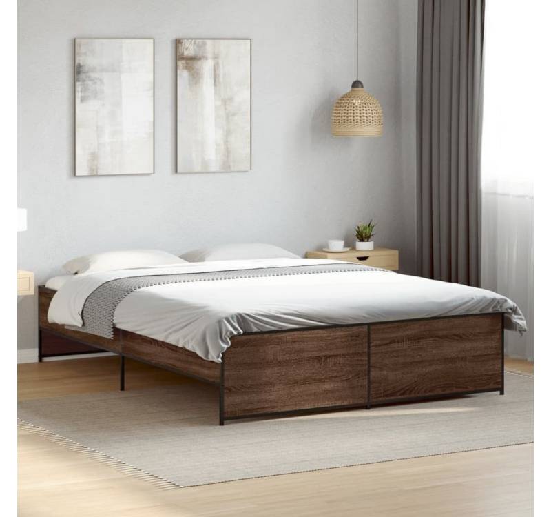 furnicato Bettgestell Braun Eichen-Optik 160x200 cm Holzwerkstoff Metall von furnicato