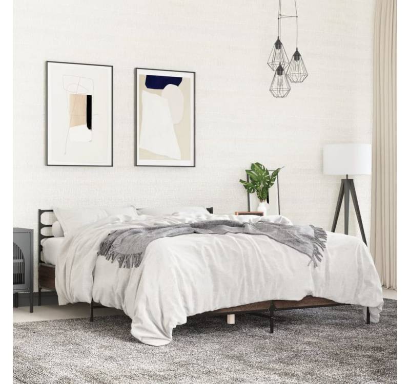 furnicato Bettgestell Braun Eichen-Optik 160x200 cm Holzwerkstoff Metall von furnicato