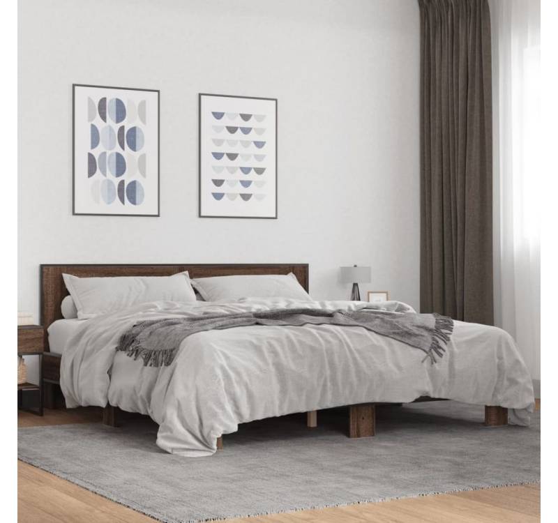 furnicato Bettgestell Braun Eichen-Optik 200x200 cm Holzwerkstoff Metall furnicato Bettgestell Braun Eichen-Optik 200x200 cm Holzwerkstoff Metall von furnicato