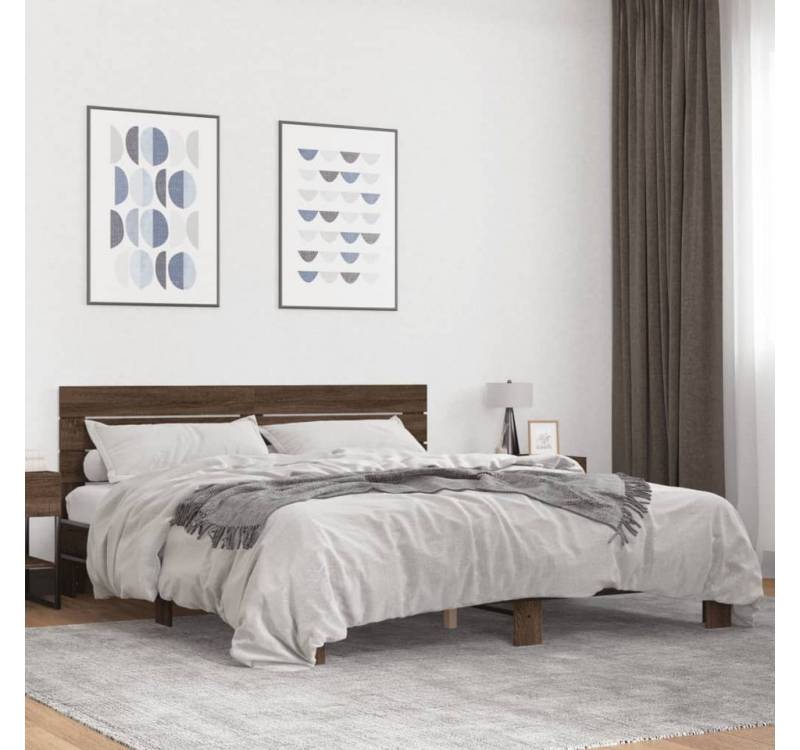 furnicato Bettgestell Braun Eichen-Optik 200x200 cm Holzwerkstoff Metall von furnicato