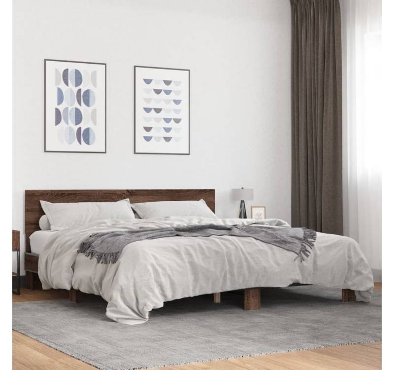 furnicato Bettgestell Braun Eichen-Optik 200x200 cm Holzwerkstoff Metall furnicato Bettgestell Braun Eichen-Optik 200x200 cm Holzwerkstoff Metall von furnicato