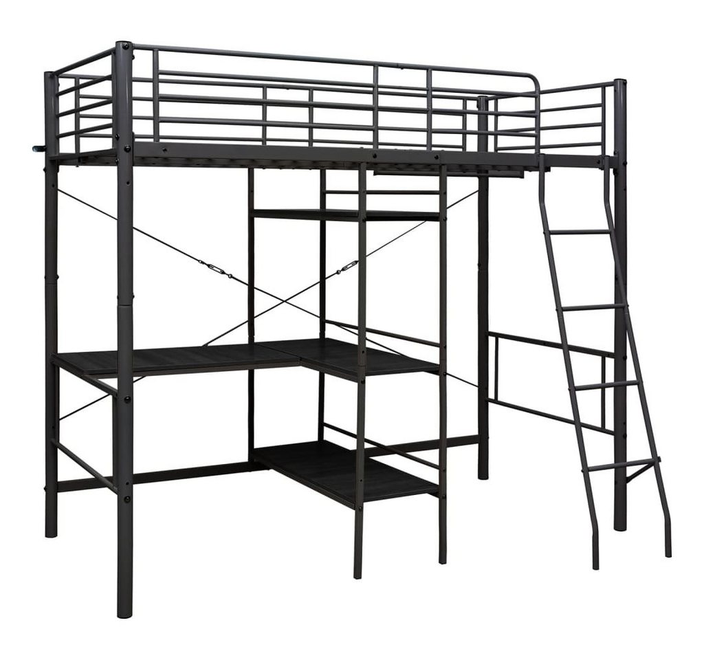 furnicato Bettgestell Etagenbett mit Tischrahmen Schwarz Metall 90x200 cm (1-tlg) von furnicato