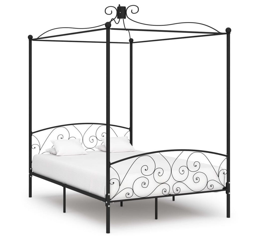 furnicato Bettgestell Himmelbett-Gestell Schwarz Metall 140 x 200 cm von furnicato