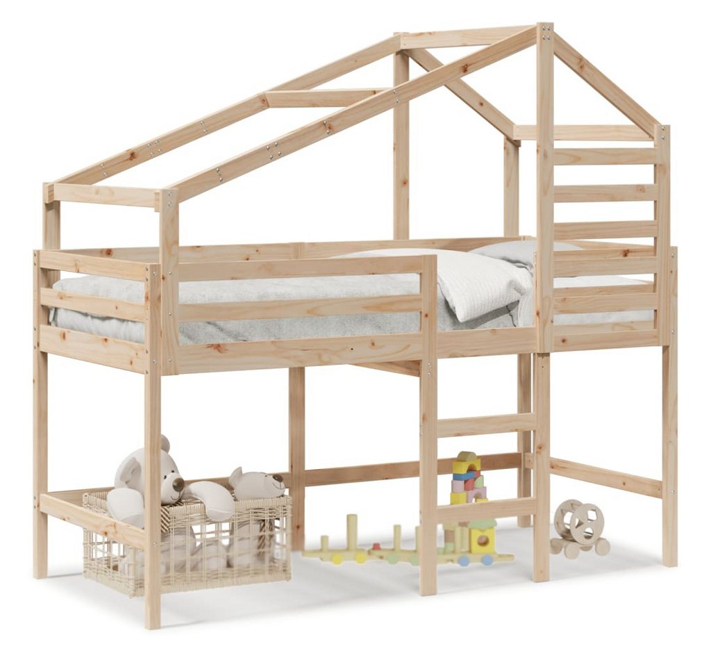 furnicato Bettgestell Hochbett mit Leiter und Dach 80x200 cm Massivholz Kiefer von furnicato