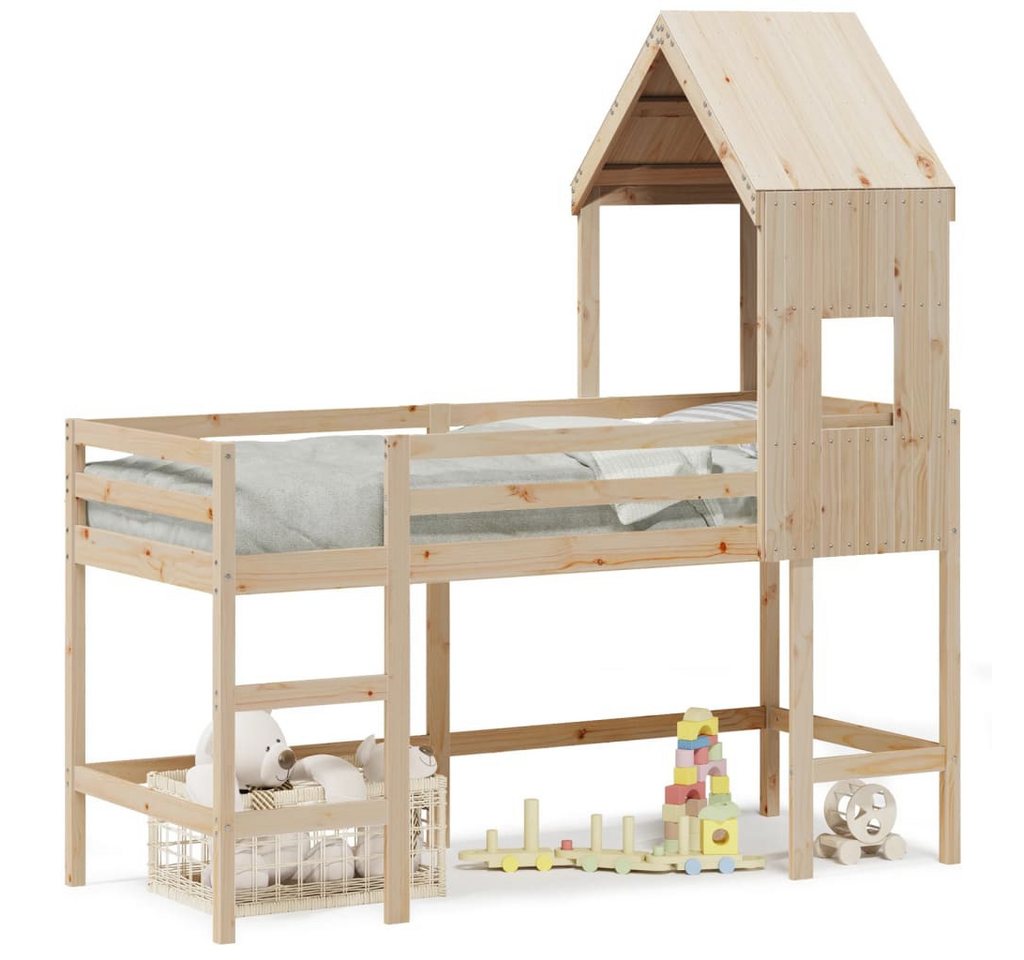 furnicato Bettgestell Hochbett mit Leiter und Dach 80x200 cm Massivholz Kiefer von furnicato