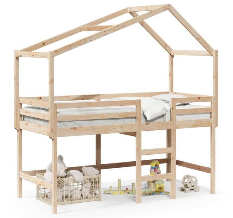 furnicato Bettgestell Hochbett mit Leiter und Dach 80x200 cm Massivholz Kiefer von furnicato
