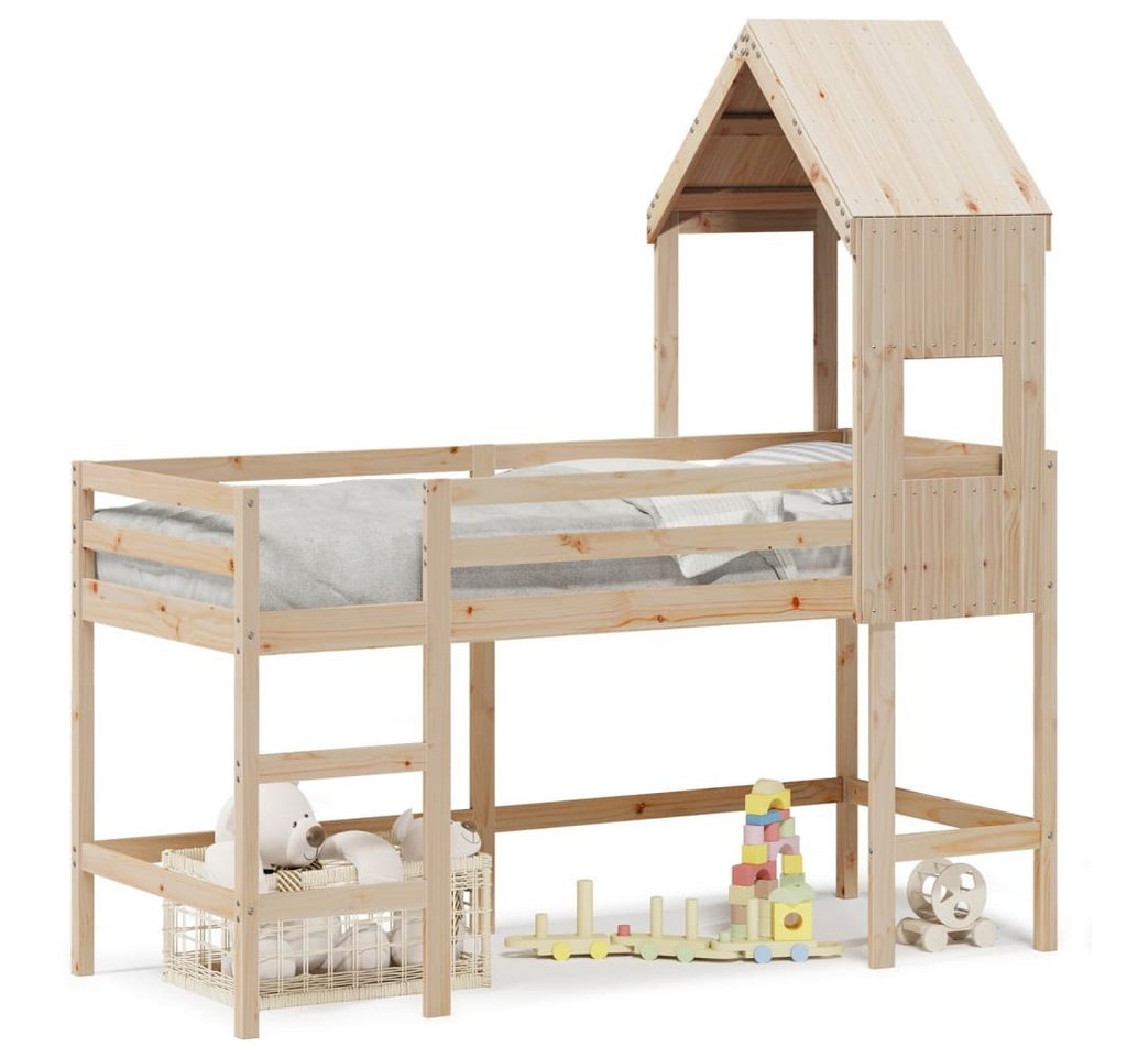 furnicato Bettgestell Hochbett mit Leiter und Dach 90x190 cm Massivholz Kiefer von furnicato