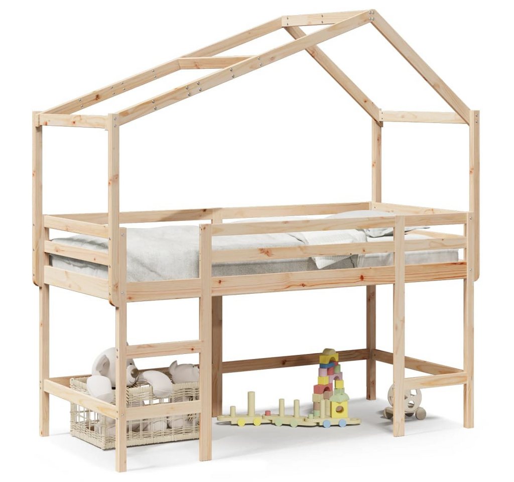 furnicato Bettgestell Hochbett mit Leiter und Dach 90x190 cm Massivholz Kiefer von furnicato