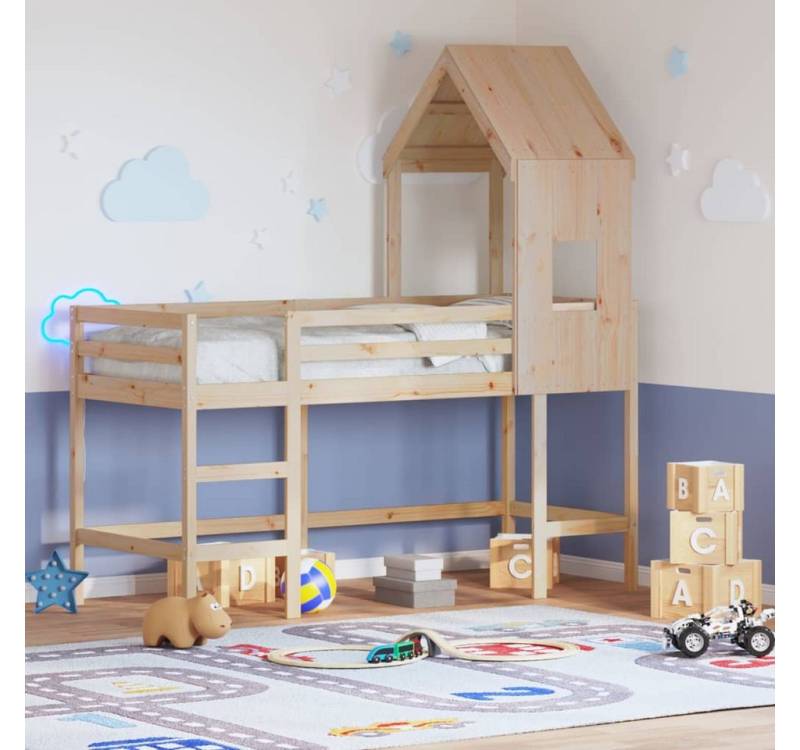 furnicato Bettgestell Hochbett mit Leiter und Dach 90x200 cm Massivholz Kiefer von furnicato