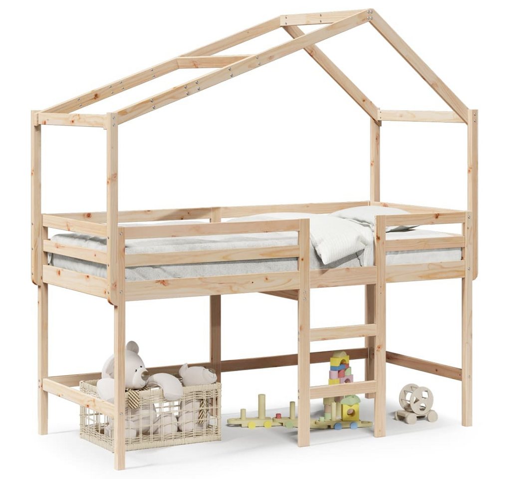 furnicato Bettgestell Hochbett mit Leiter und Dach 90x200 cm Massivholz Kiefer von furnicato