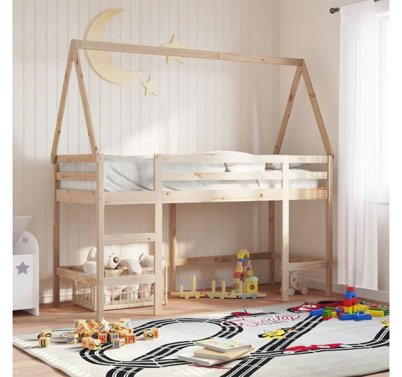 furnicato Bettgestell Hochbett mit Leiter und Dach 90x200 cm Massivholz Kiefer von furnicato