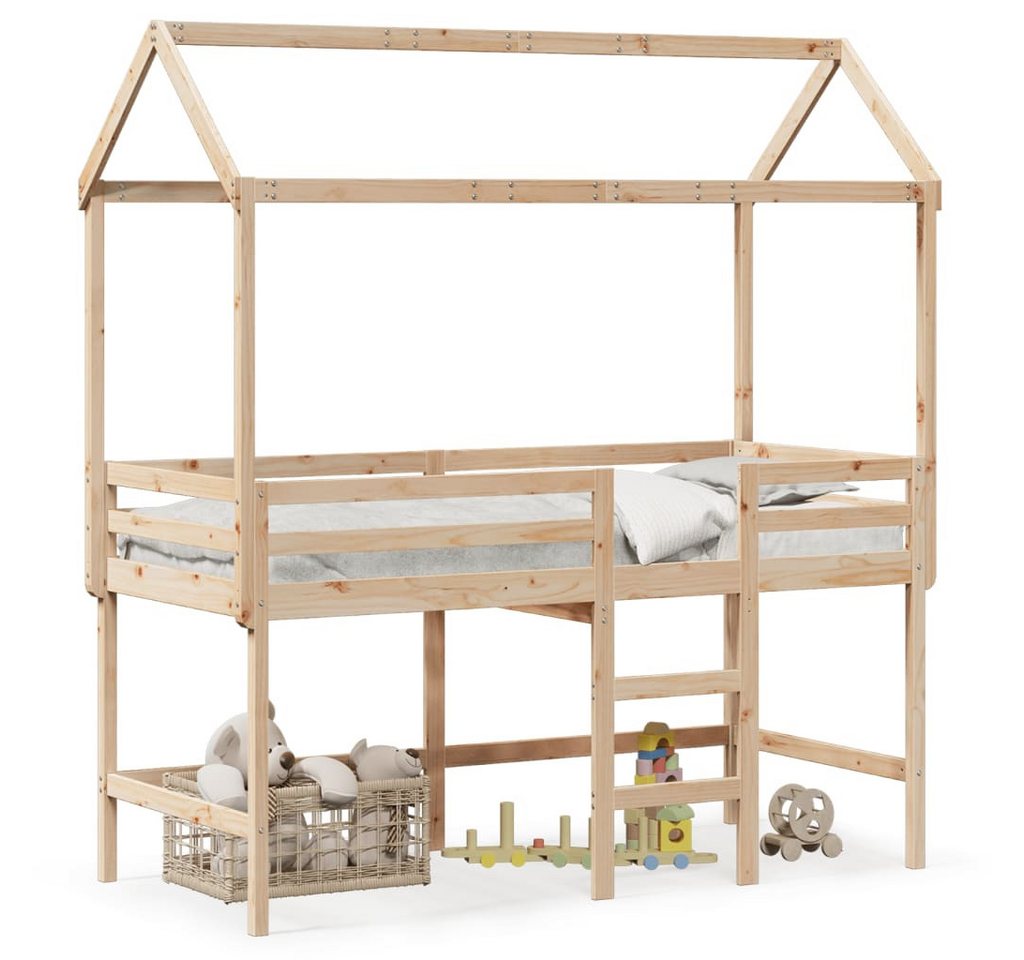 furnicato Bettgestell Hochbett mit Leiter und Dach 90x200 cm Massivholz Kiefer von furnicato