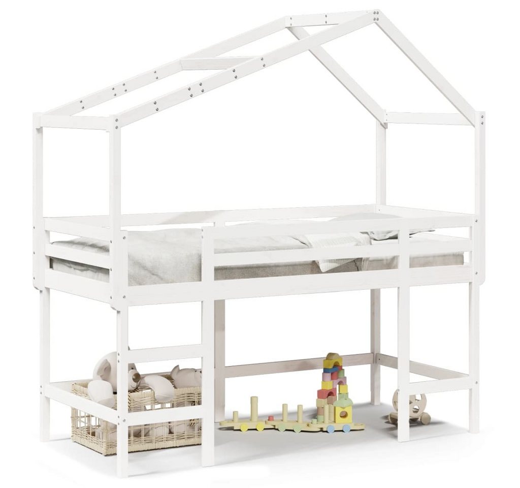 furnicato Bettgestell Hochbett mit Leiter und Dach Weiß 80x200 cm Massivholz Kiefer von furnicato