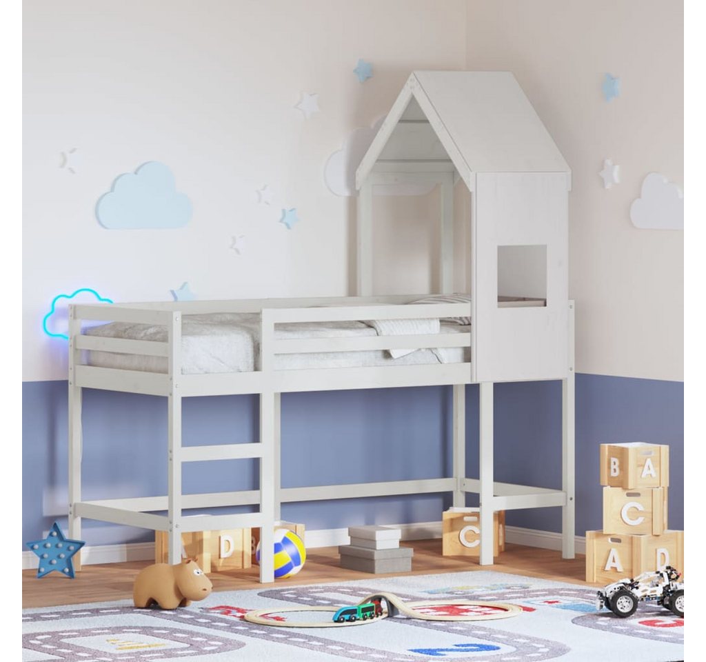 furnicato Bettgestell Hochbett mit Leiter und Dach Weiß 90x190 cm Massivholz Kiefer furnicato Bettgestell Hochbett mit Leiter und Dach Weiß 90x190 cm Massivholz Kiefer von furnicato