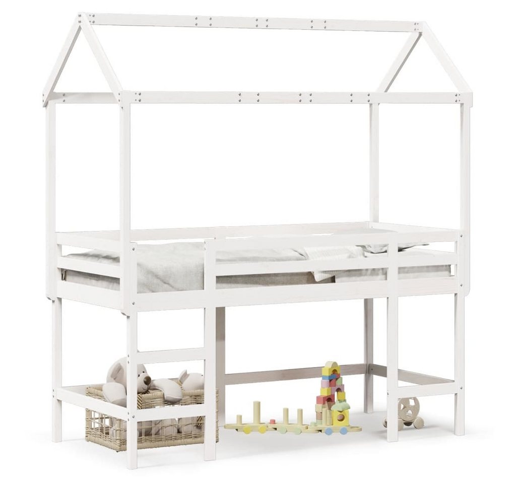 furnicato Bettgestell Hochbett mit Leiter und Dach Weiß 90x190 cm Massivholz Kiefer von furnicato