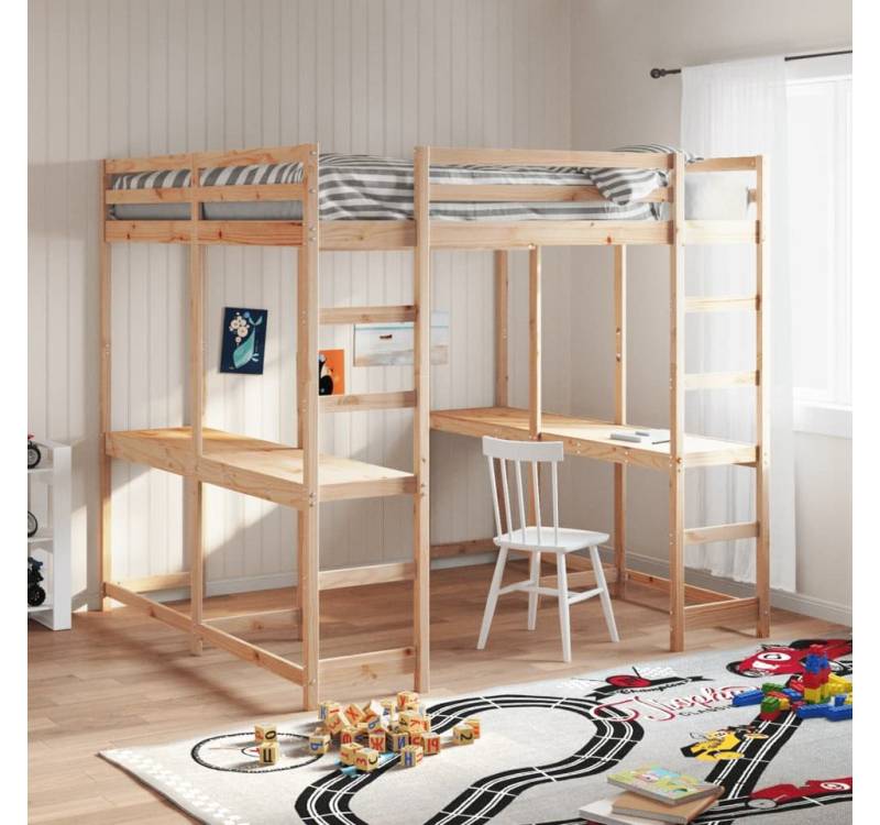 furnicato Bettgestell Hochbett mit Schreibtisch & Leiter 140x200 cm Massivholz Kiefer von furnicato