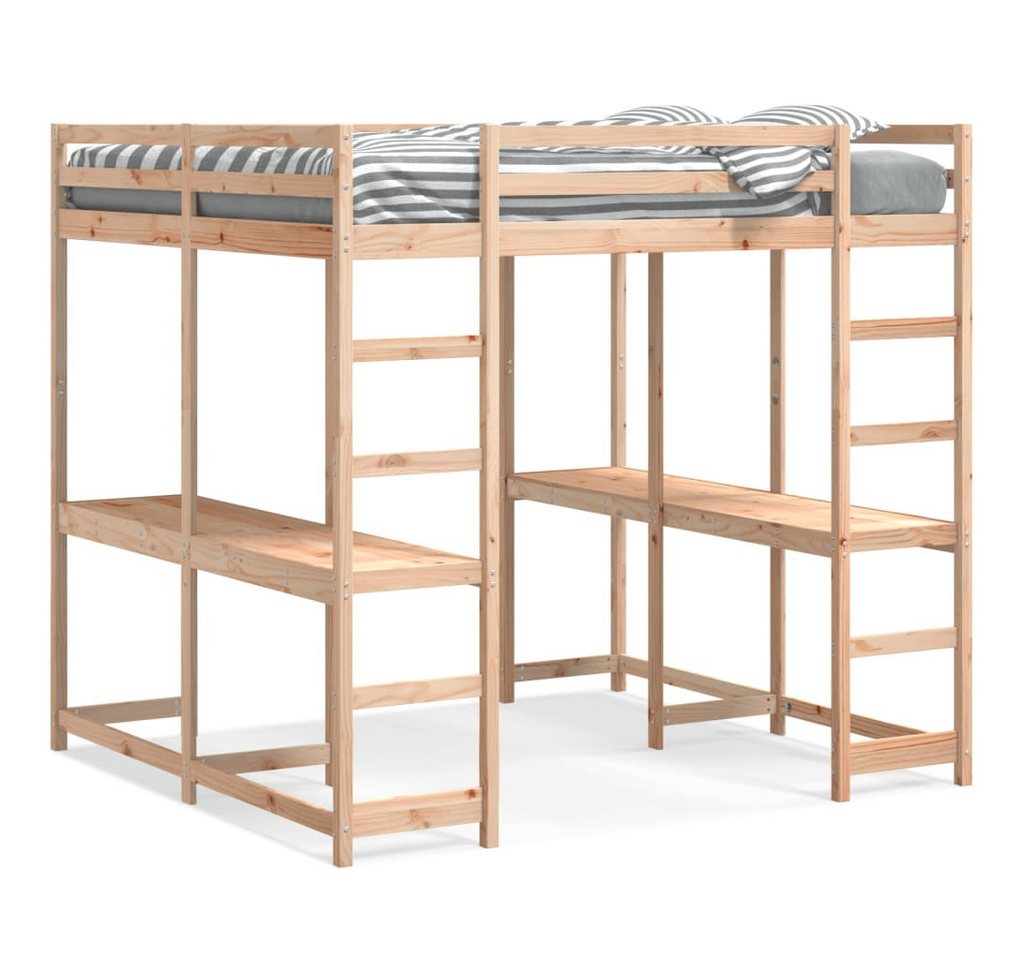 furnicato Bettgestell Hochbett mit Schreibtisch & Leiter 180x200 cm Massivholz Kiefer von furnicato