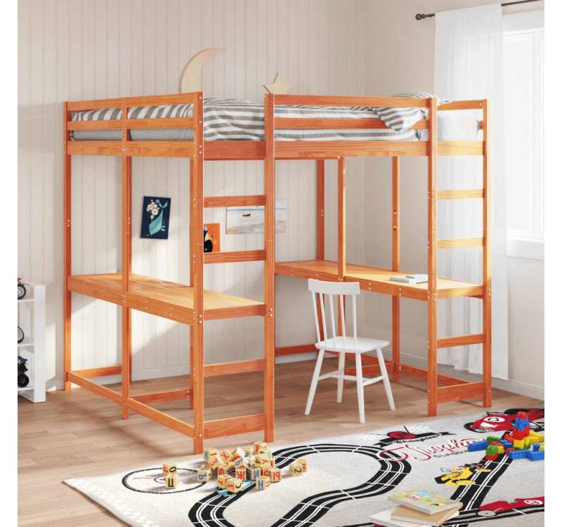 furnicato Bettgestell Hochbett mit Schreibtisch & Leiter Braun 180x200 cm Kiefernholz furnicato Bettgestell Hochbett mit Schreibtisch & Leiter Braun 180x200 cm Kiefernholz von furnicato