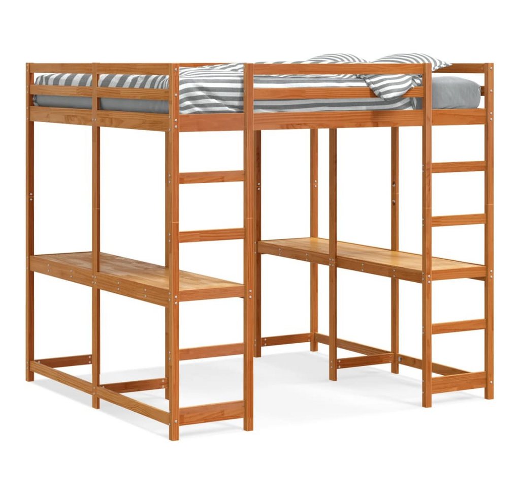 furnicato Bettgestell Hochbett mit Schreibtisch & Leiter Braun 180x200 cm Kiefernholz von furnicato