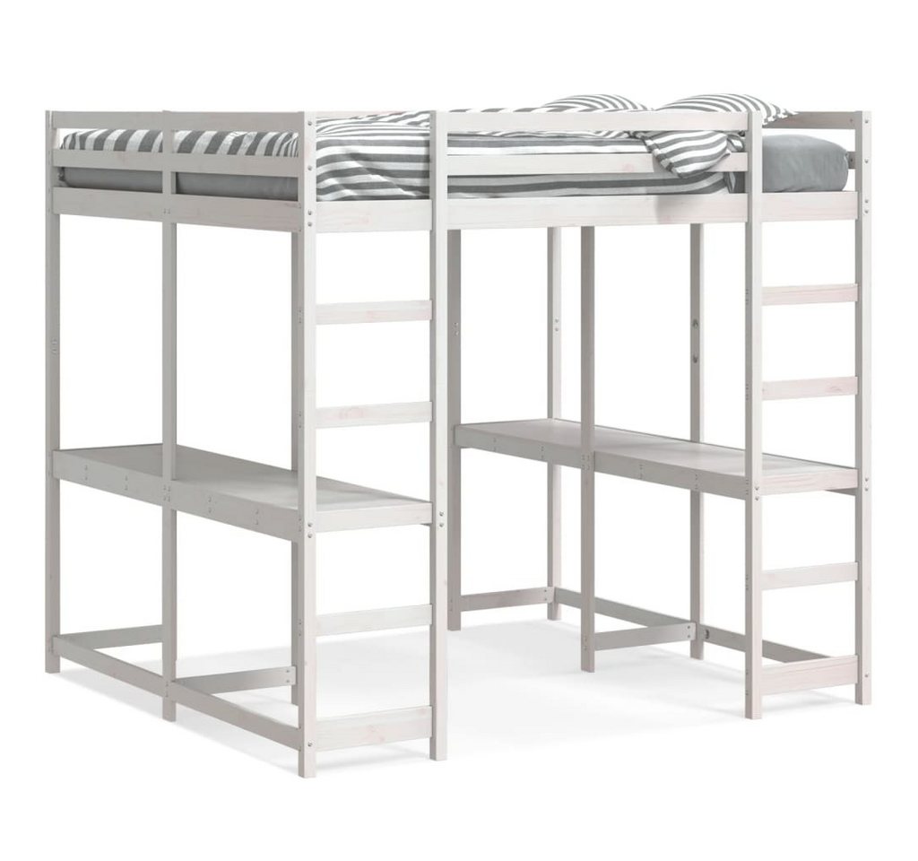 furnicato Bettgestell Hochbett mit Schreibtisch & Leiter Weiß 180x200 cm Kiefernholz von furnicato