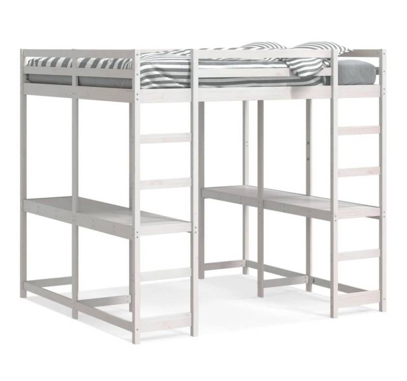 furnicato Bettgestell Hochbett mit Schreibtisch & Leiter Weiß 180x200 cm Kiefernholz von furnicato