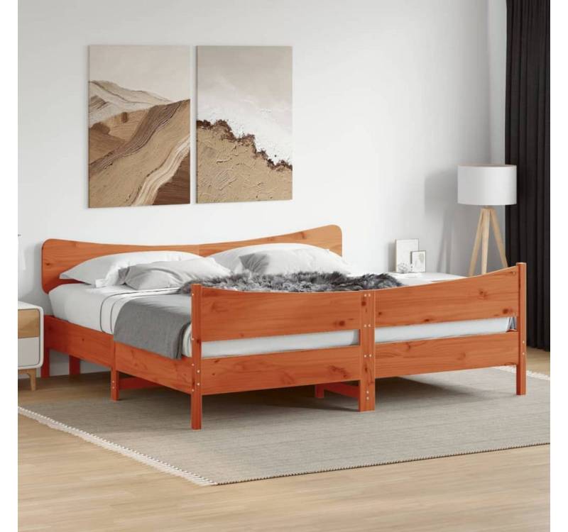furnicato Bettgestell Massivholzbett ohne Matratze Wachsbraun 200x200 Kiefernholz von furnicato