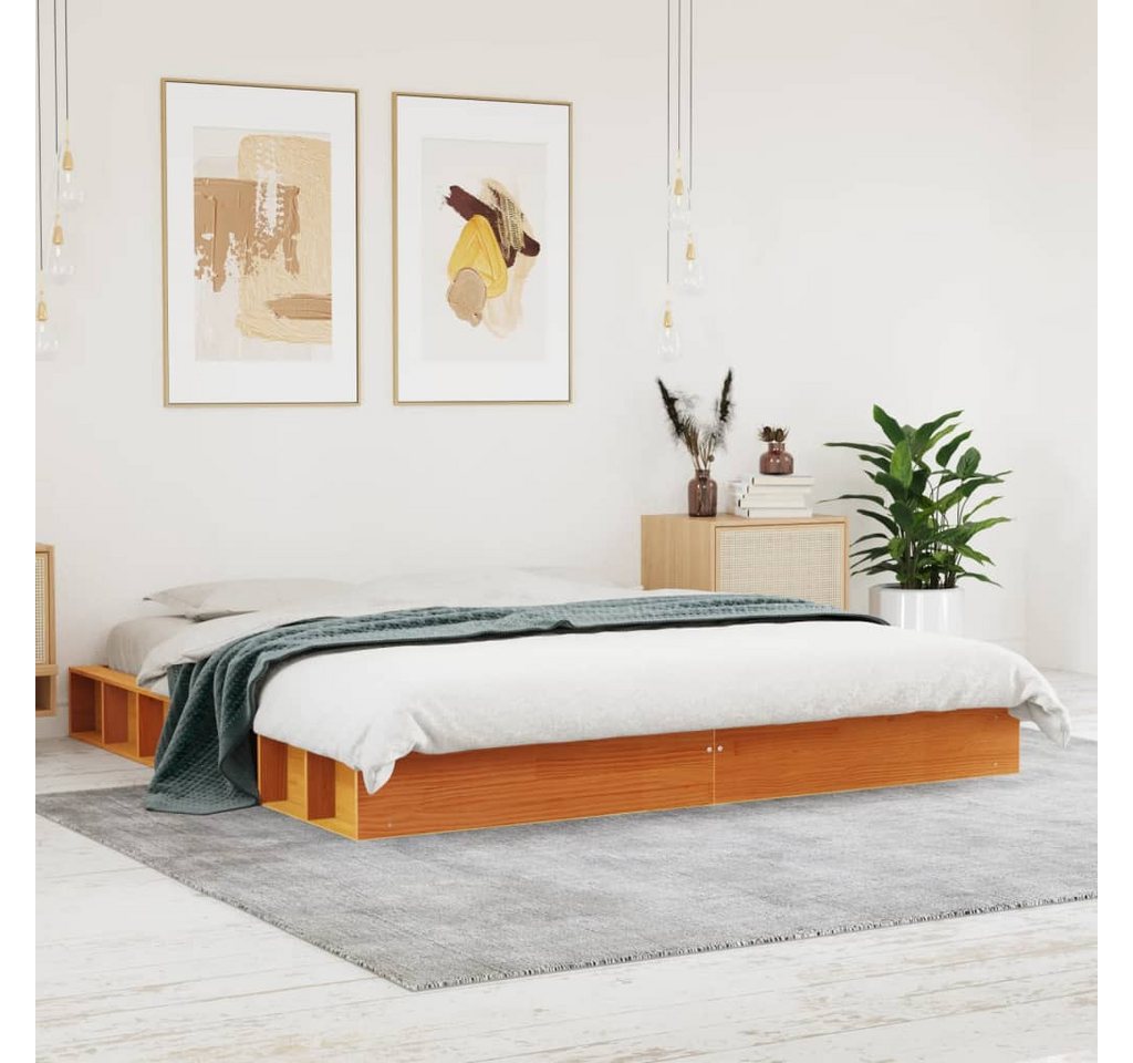 furnicato Bettgestell Massivholzbett ohne Matratze Wachsbraun 200x200 Kiefernholz von furnicato