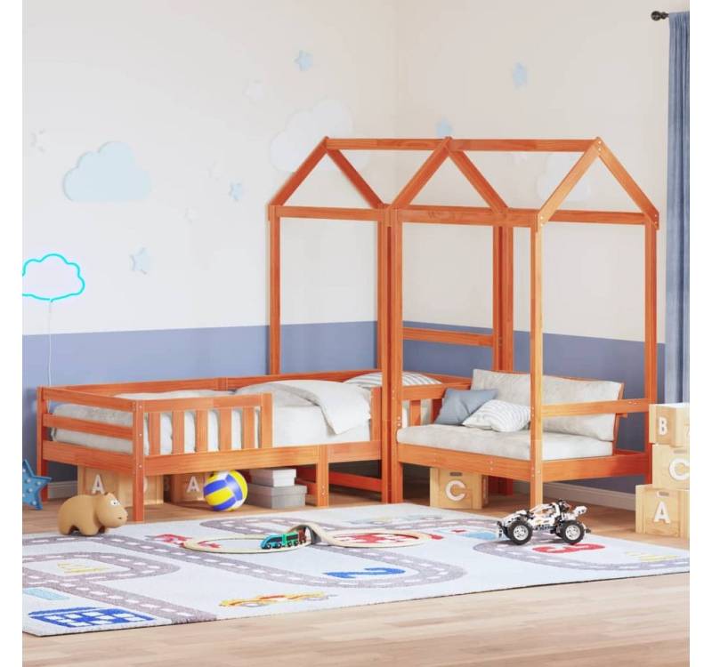 furnicato Bettgestell Massivholzbett und Bank mit Dach Orange 90x190 cm Kiefernholz furnicato Bettgestell Massivholzbett und Bank mit Dach Orange 90x190 cm Kiefernholz von furnicato