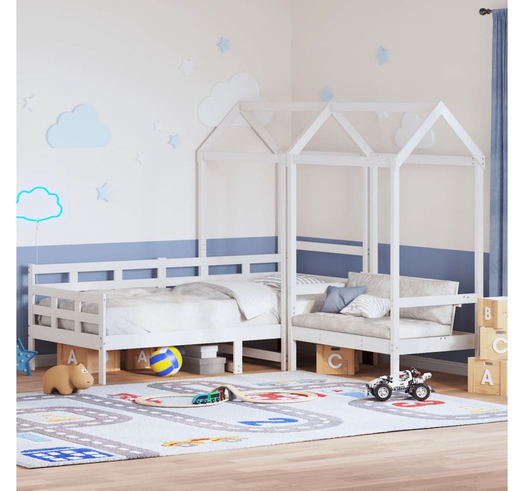 furnicato Bettgestell Tagesbett und Bank mit Dach Weiß 80x200 cm Kiefernholz von furnicato