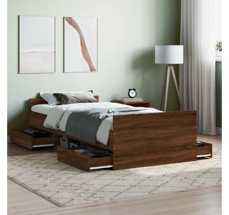 furnicato Bettgestell mit Kopf- und Fußteil Braun Eichen-Optik 90x200 cm von furnicato