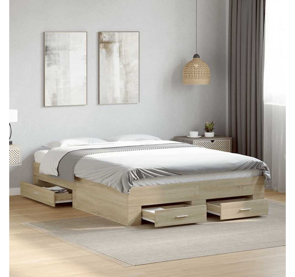 furnicato Bettgestell mit Schubladen Sonoma-Eiche 135x190cm Holzwerkstoff furnicato Bettgestell mit Schubladen Sonoma-Eiche 135x190cm Holzwerkstoff von furnicato