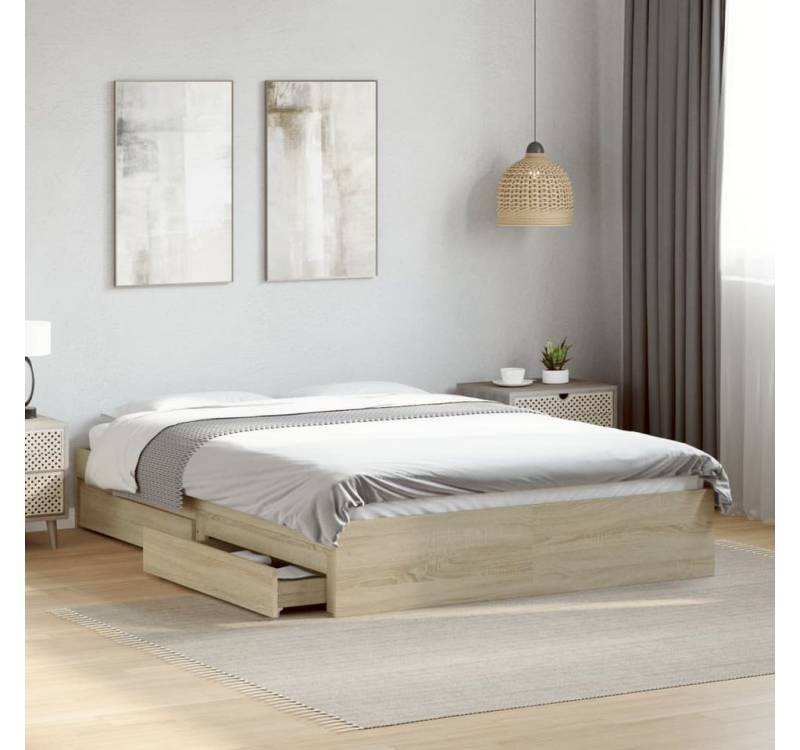 furnicato Bettgestell mit Schubladen Sonoma-Eiche 135x190cm Holzwerkstoff furnicato Bettgestell mit Schubladen Sonoma-Eiche 135x190cm Holzwerkstoff von furnicato