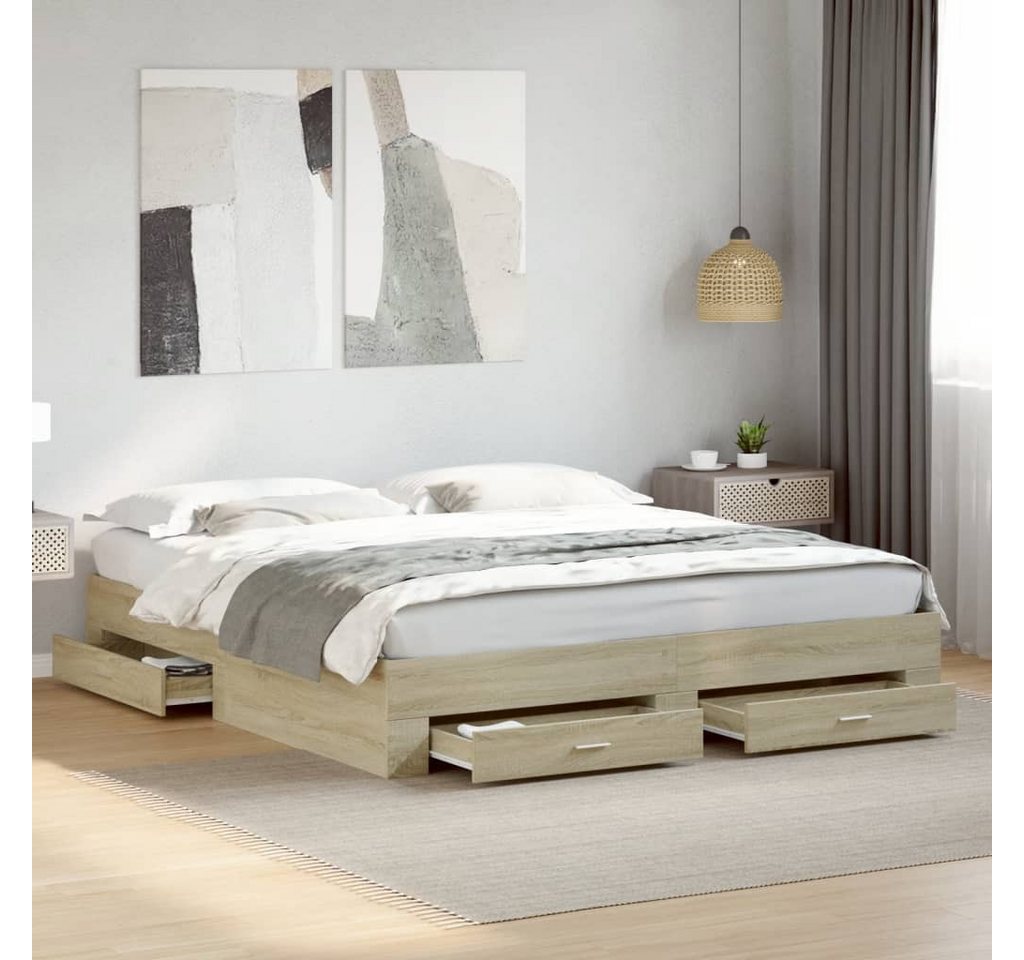 furnicato Bettgestell mit Schubladen Sonoma-Eiche 200x200cm Holzwerkstoff furnicato Bettgestell mit Schubladen Sonoma-Eiche 200x200cm Holzwerkstoff von furnicato
