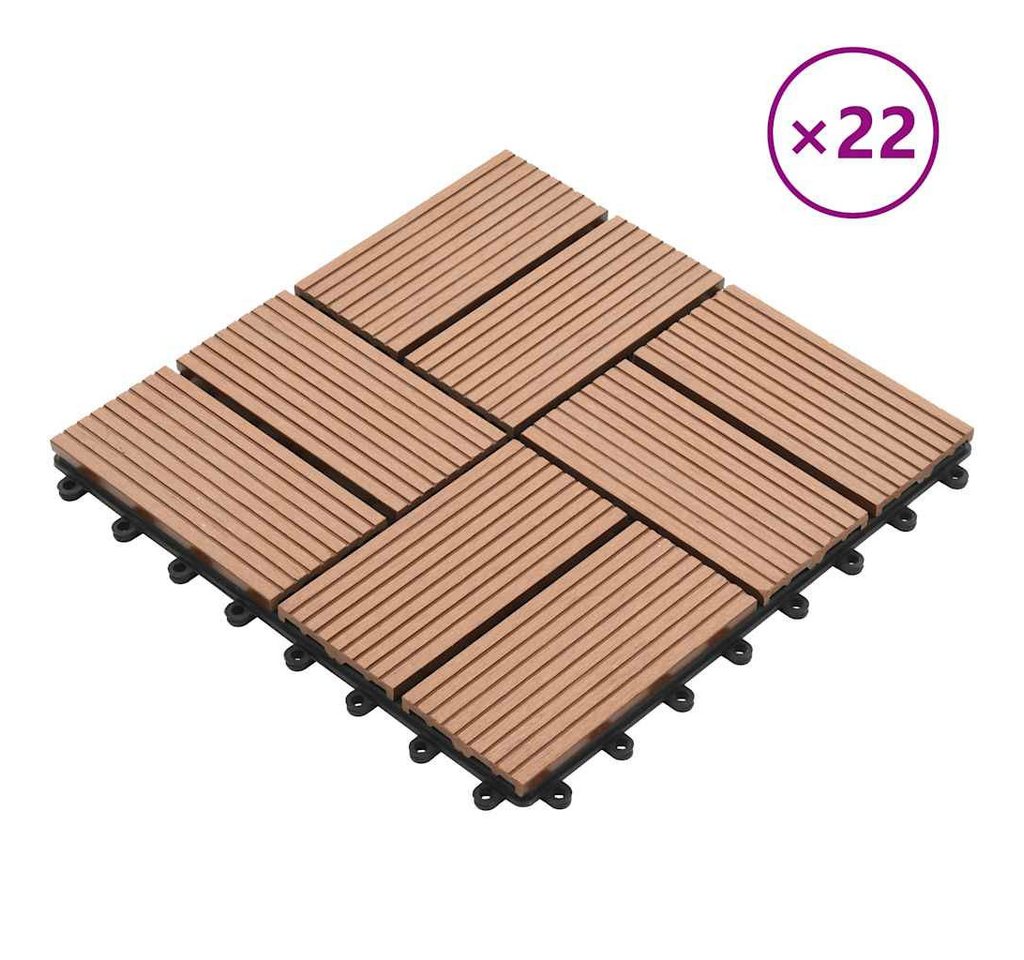 furnicato Bodenfliese 22 Stk. Terrassenfliesen 30 x 30 cm 2 qm WPC Braun, WPC 30x30, Braun von furnicato