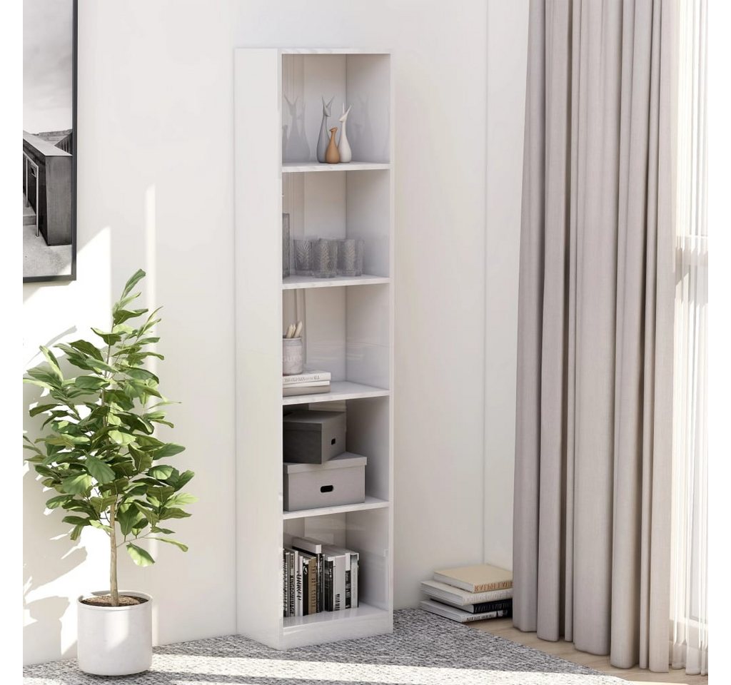 furnicato Bücherregal 5 Fächer Hochglanz-Weiß 40x24x175 cm Holzwerkstoff von furnicato