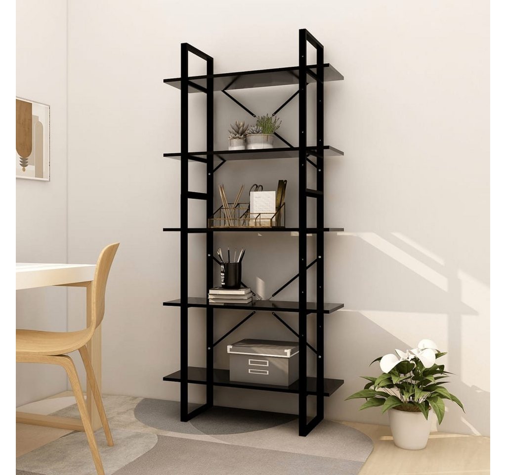 furnicato Bücherregal 5 Fächer Schwarz 80x30x175 cm Holzwerkstoff von furnicato