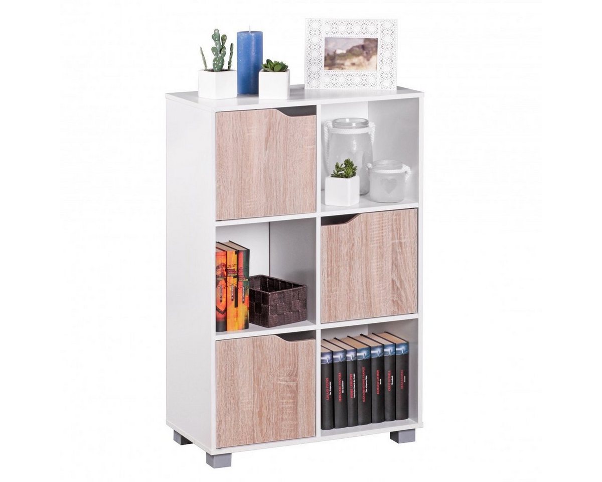 furnicato Bücherregal Design SAMO Modern Holz Weiß mit Türen Sonoma Eiche freistehend von furnicato