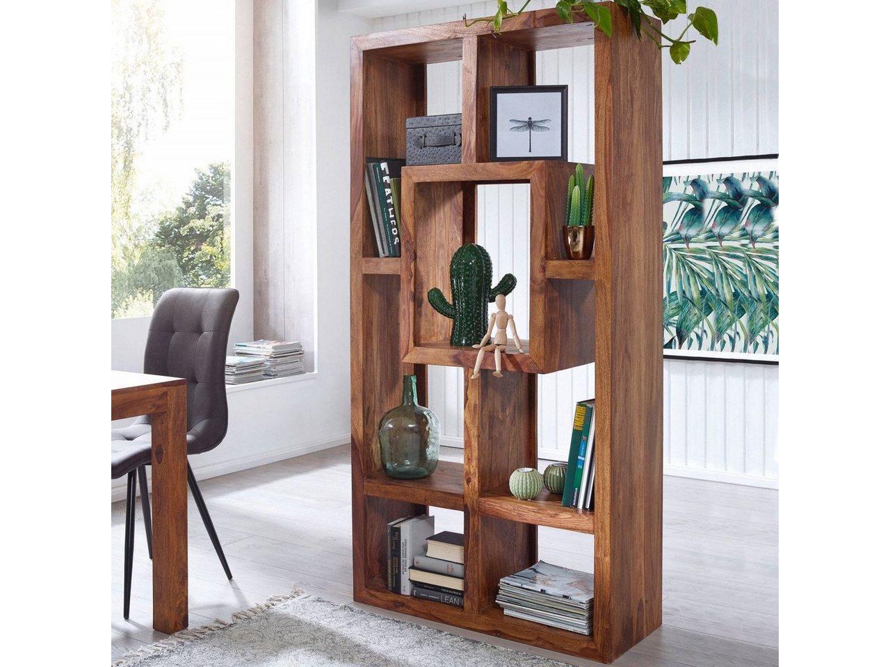 furnicato Bücherregal MUMBAI Massiv-Holz Sheesham 90 x 180 cm von furnicato