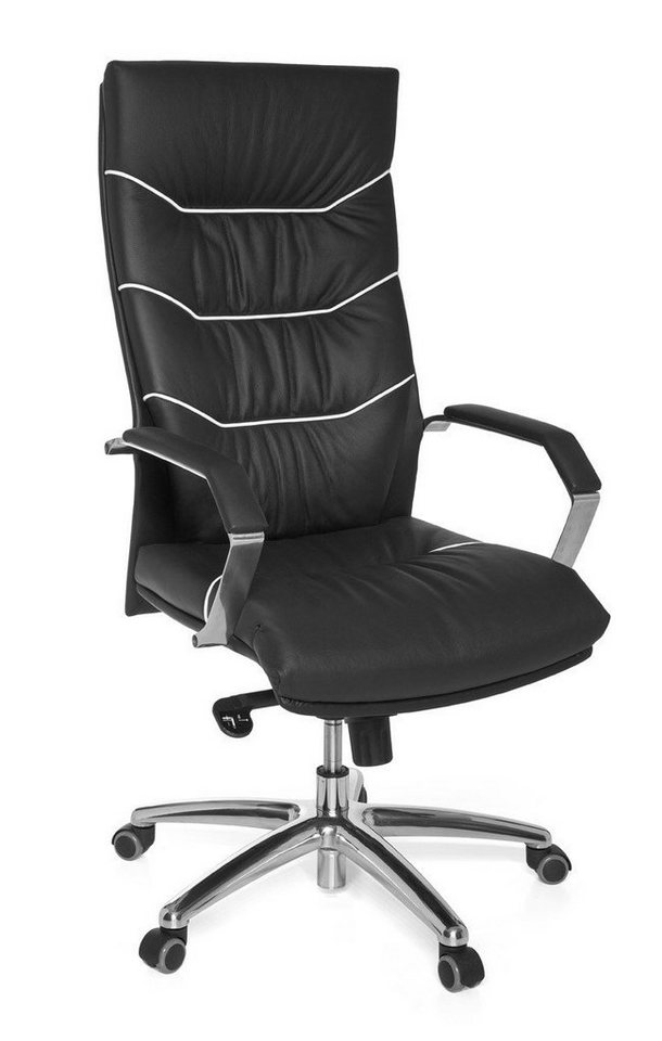 furnicato Bürostuhl FERROL Echt-Leder schwarz Schreibtischstuhl, Chefsessel mit Kopfstütze von furnicato
